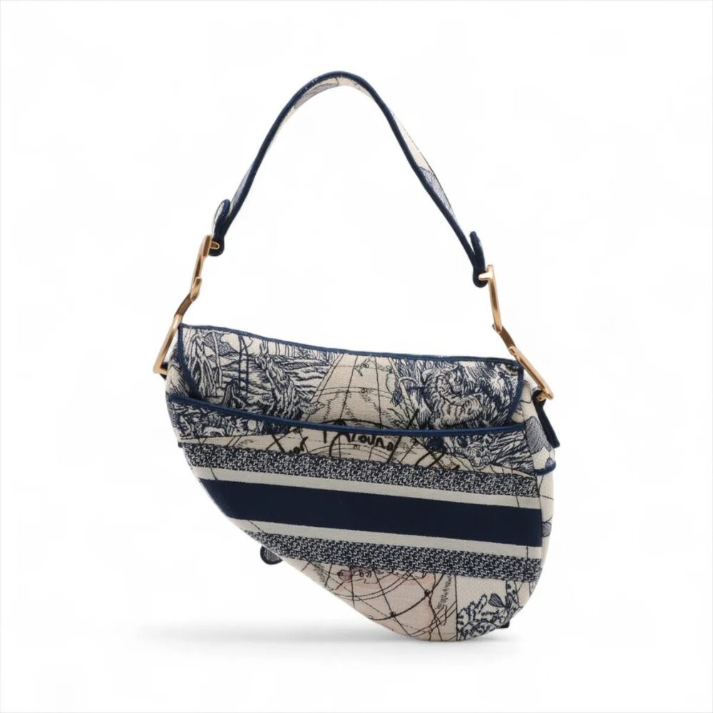 Christian Dior Saddle Bag canvas One shoulder bag navy x beige - Picture 2 of 9